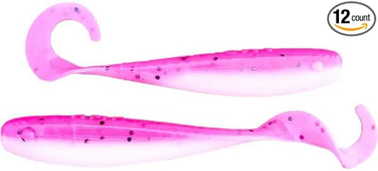 A.M. Fishing Curly Tail Jerkshad 3 Inch Soft Baits Garlic Infused,– 12 Pack – Saltwater & Freshwater Fishing Lures for Bass, Redfish, Snook, and Trout