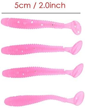Tbest 50 Pcs 5cm Soft Fishing Lures, Plastic Fishing Bait T-Tail Grub Worm Baits Fish Tackle Accessory 9 Colors
