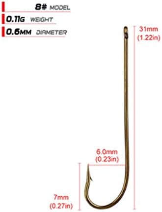 100pcs Long Shank Fishing Hooks High Carbon Steel Fly Tying Jig Hooks Super Sharp Barbed Hook Tips Tan Color 13 Sizes for Choice