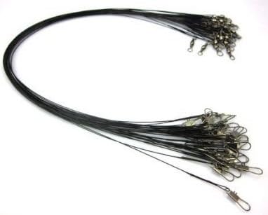 24 X Stainless Steel Fishing Leaders Black with snap and Swivel 12" Long 35 LBS Test