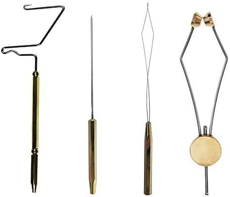 GREATFISHING 4pc Fly Tying Tools Combo Kit - Stainless Steel Whip Finisher, Bodkin, Bobbin, Disc Bobbin