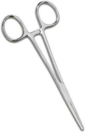Forceps Set, Stainless Steel Hemostats, Curved & Straight Locking Forceps for Hook Removal, Serrated Jaws, Fishing Gear Tool, 5.5 Inch (2 Pack)