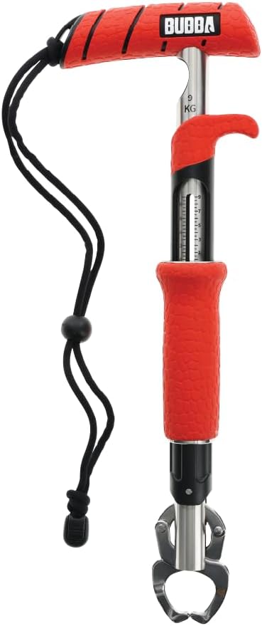 Bubba Fish Lip Grabber, Non-Slip Handle, Easy Reach Trigger, Analog Fish Scale, Marine Rated Stainless Steel for Freshwater and Saltwater Fishing