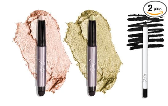 Julep Eyeshadow 101 Crème-to-Powder Eyeshadow Stick Duo + When Pencil Met Gel Sharpenable Multi-Use Longwear Eyeliner Pencil, 3pc Set - Meadow Shimmer, Blackest Black and Pearl Shimmer