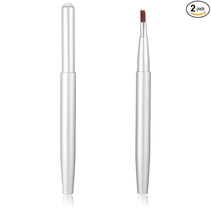 2 Pack Retractable Lipstick Brush, Lip Brush for Lipstick Lip Liner Pencil Brushes Flat Lips Balm Applicator Travel Lipliner Brushes for Lipsticks, LipGloss, Eyeshadow Travel
