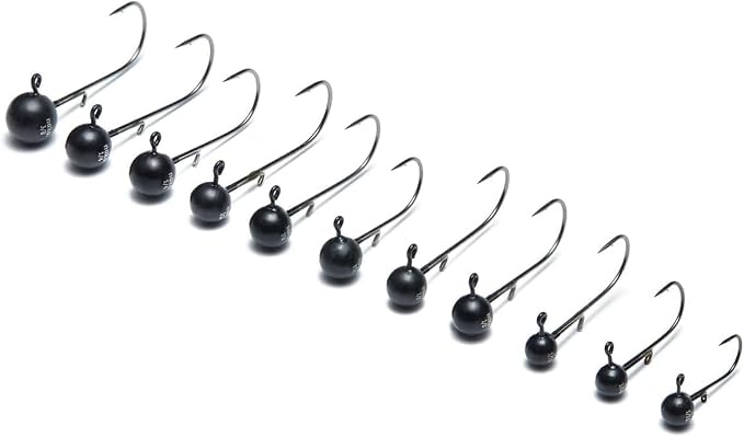 Nako 200% Sensitive Tungsten Ball Jig Heads - 5 Pack - No Chip Black - Tungsten Fishing Jig Heads, 1/32, 1/16, 1/8, 3/16, 1/4, 3/8oz, Damiki Rig Jig Heads