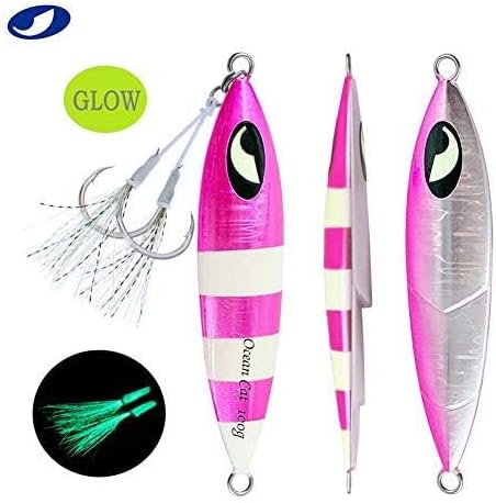 OCEAN CAT Lead Metal Flat Slow Fall Pitch Fishing Jigs Lures Sinking Vertical Jigging Bait with Butterfly Hook for Saltwater Fishing