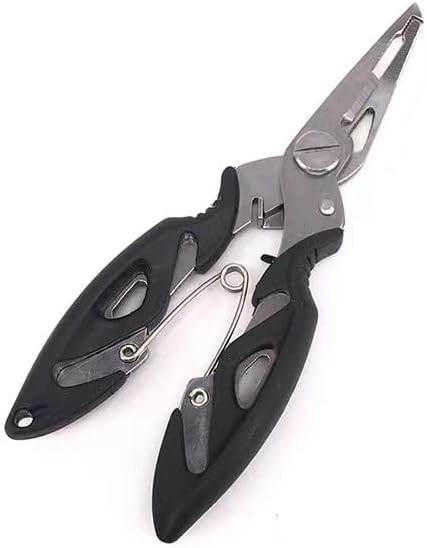 DeepCrush Fishing Pliers, Saltwater, Stainless Steel, Multi-Function, Anti-Corrosion, 4.9-Inch, with Sheath and Lanyard, Fishing Gifts for Men (Black)