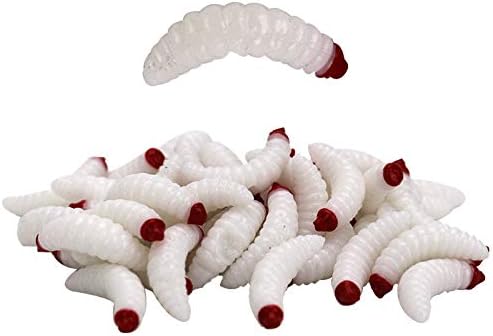50PCs 2.4cm Maggot Soft Baits, Fresh Water Fishing Bait, Soft Fishing Lures, Bass Fishing Worms, for Lake Fishing Freshwater Saltwater Lake Ice Sea Fishing, Mackerel, Mullet