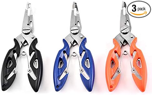 Fishing Pliers Stainless Steel Fish Hook Remover, Saltwater Resistant Fishing Braid Scissors Braided Line Cutter, Split Ring Opener Fishing Tools (5in-3pcs)