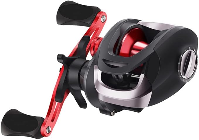 TEQIN Fishing Baitcasting Reel, 7.2:1 Gear Ratios Lure Fishing Baitcasting Reel, Max Drag 10kg Long-Casting Bait Caster Reel, 12 Levels Magnetic Adjustment Fishing Reel HD red Right Hand