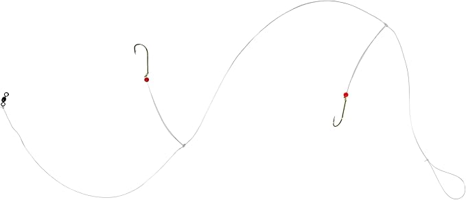 Sea Bass Rigs, Hand-Tied 6-Pack Hi-Lo Saltwater Fishing Rigs with 2/0 & 3/0 Gold Baitholder Hooks, 50lb Mono Leader, Sinker Loop & 97lb Swivel for Porgy, Fluke, Tautog and Bottom Fishing