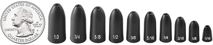 12 Pack Tungsten Bullet Fishing Weights, Insert Free Worm Sinkers, 1/8 3/16 1/4 3/8 1/2 oz