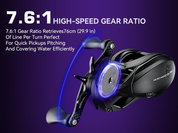 KINGDOM Micro Monster Pro BFS Reel – 0.07oz Ultralight Casting, Only 138g (4.9 oz) Aluminum Frame, CSB Anti-Backlash, Shallow Spool, 7.6:1 – Trout Bass Panfish Finesse Fishing