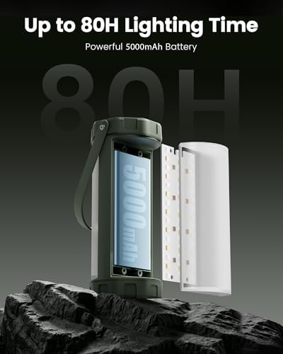 Glocusent 106 LED Camping Lights, Up to 80Hrs, 5000mAh Camping Lantern Rechargeable with 5 Brightness 3 Modes & SOS, IP68 Waterproof, Max 1200LM, Lanterns for Power Outages Hiking Emergency Hurricane
