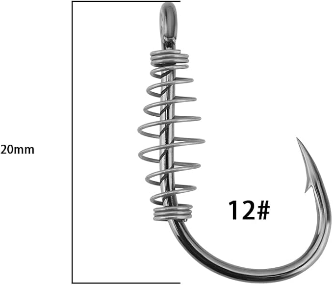 20Pcs Spring Fishing Hooks, High Carbon Steel Hooks with Metal Spring Barbed Swivel Fishing Hooks Suitable forPower Bait Trout Carp