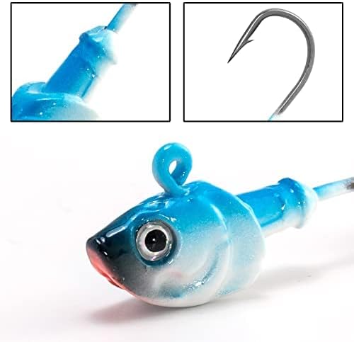 Dr.Fish 10 Pack Swimbait Jig Heads, Saltwater Fishing Jig Heads 3D Eyes High Carbon Steel Hooks Surf Fishing Lures Flounder Striper Halibut Pompano Bass