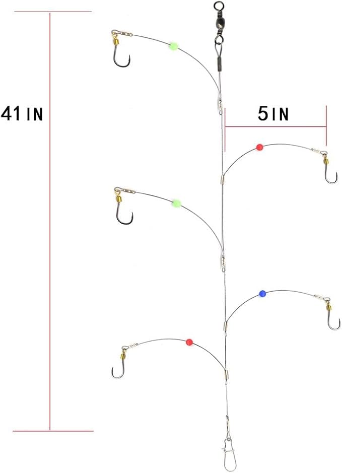 Fishing Rig, Stainless Steel Wire Fishing Hook Rigs, 3 Packs, Hook Size #6 to #16, Silver