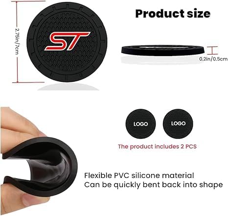 2 Pcs Black car Cup Holder Coaster Compatible with ST 2.75 Inch Silicone Anti-Slip Fashion car Interior Accessories