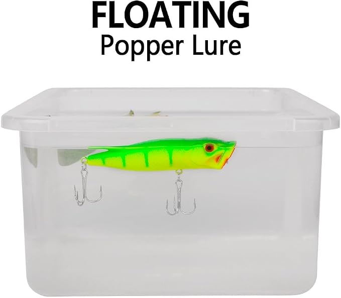 5pcs 9cm 3D Eyes Hard Baits Floating Topwater Popper Lures with Treble Hooks, Mixed Colors, ABS & High Carbon Steel, Targeting Pike, Bass, Salmon