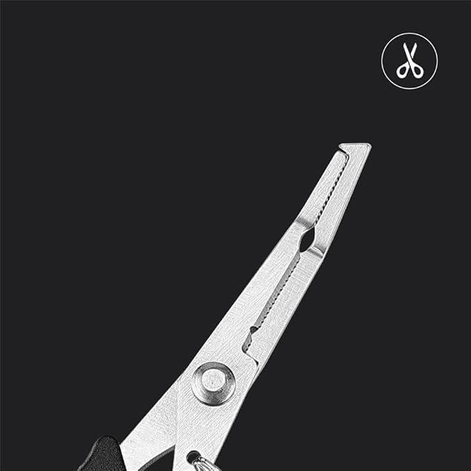 Multifunctional Fishing Plier Fish Hook Remover Cutter Scissors with Hooked Tip Practical Fishing Tool Durable Stainless Steel Fish Hook Remover Multifunctional Fishing Tool Accessory, Black