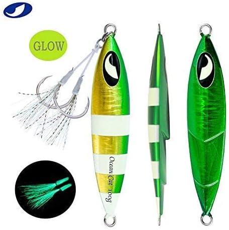 OCEAN CAT Lead Metal Flat Slow Fall Pitch Fishing Jigs Lures Sinking Vertical Jigging Bait with Butterfly Hook for Saltwater Fishing