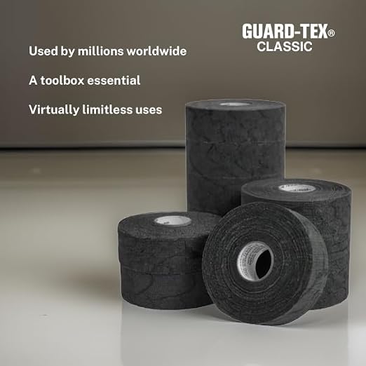 Guard-Tex® Black Finger Tape 3/4 in Self-Adhering Cotton Gauze for Trades — No Adhesive No Residue Skin Protection and Tool Grip — 16 Rolls x 90 ft — Made in USA Since 1935