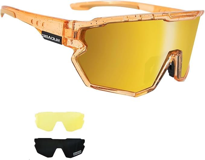 Polarized Men Women Sports Sunglasses, UV400 Wrap-Around Cycling Baseball TR90 Eyewear for Fishing Driving Softball