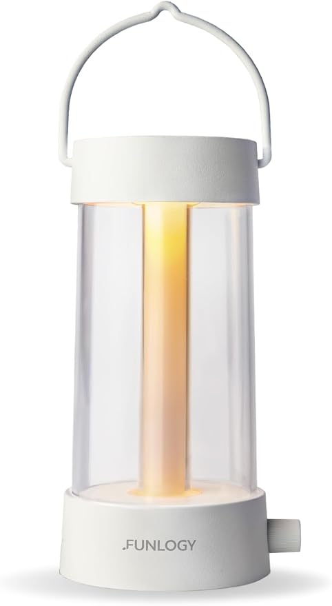 FUNLOGY Lantern - Rechargeable LED Camping Lantern, Vintage 360° Dimmable Light , 4000mAh Power Bank, High CRI 95, IPX4 Water-Resistant, Portable for Home, Emergency, Outdoor, White