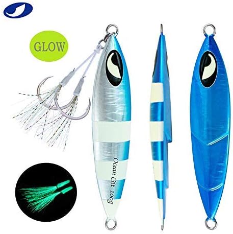 OCEAN CAT Lead Metal Flat Slow Fall Pitch Fishing Jigs Lures Sinking Vertical Jigging Bait with Butterfly Hook for Saltwater Fishing