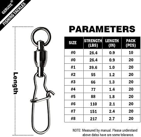 Duo Lock Snap Fishing Swivels Ball Bearing Fishing Tackle Snap Swivels Free Rotation Fishing Line Connectors Ball Bearing Swivels Black Nickel for Saltwater Freshwater Fishing