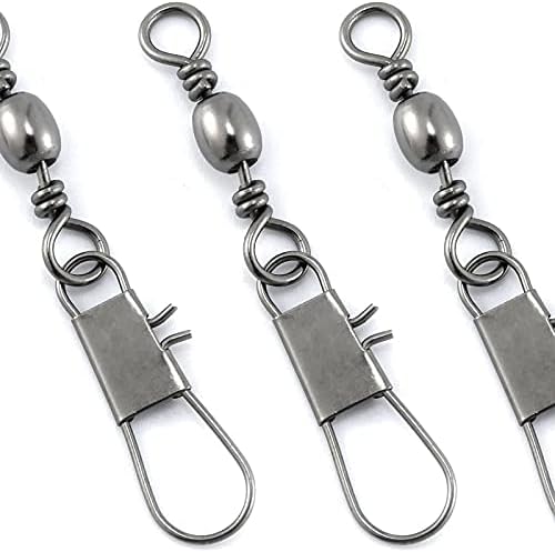 Dr.Fish 50 Pack Fishing Snap Swivels, Barrel Swivels Fishing Tackles, Stainless Steel Safty Interlock Snaps Leader Line Lure Connector Fresh&Saltwater 26-132Lb