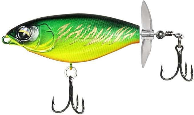 5Pcs Whopper Fishing Lure for Bass Popper Topwater Fishing Lures with Two Propeller Blade Floating Rotating Tail Barb Treble Hooks in Freshwater Plopping Lures