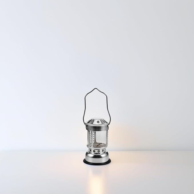 KOMBIUDA Outdoor Silver Candle Lantern with Base Portable Aluminium Alloy Night Fishing Lamp Windproof Camping Light for Emergency Use for Outdoor Activities