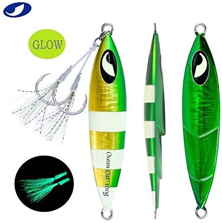 OCEAN CAT Lead Metal Flat Slow Fall Pitch Fishing Jigs Lures Sinking Vertical Jigging Bait with Butterfly Hook for Saltwater Fishing
