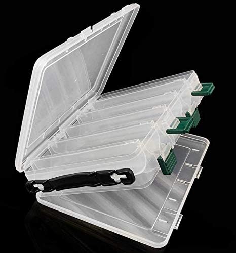 Double-Sided Fishing Lure Hook Tackle Box Visible Hard Plastic Clear Fishing Lure Bait Squid Jig Minnows Hooks Accessory Storage Case Container (Clear-10 Slots)