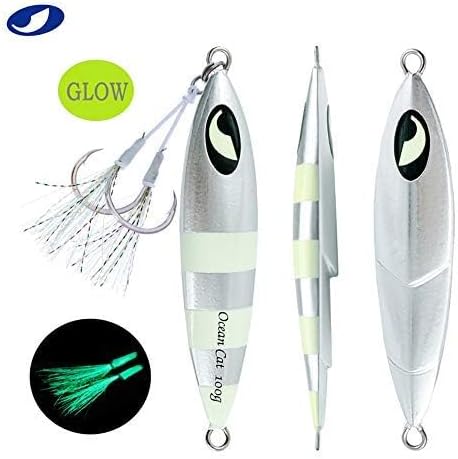 OCEAN CAT Lead Metal Flat Slow Fall Pitch Fishing Jigs Lures Sinking Vertical Jigging Bait with Butterfly Hook for Saltwater Fishing