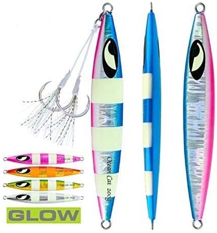 OCEAN CAT Lead Metal Flat Slow Fall Pitch Fishing Jigs Lures Sinking Vertical Jigging Bait with Butterfly Hook for Saltwater Fishing