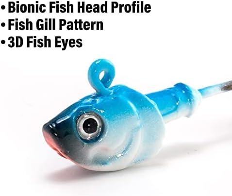 Dr.Fish 10 Pack Swimbait Jig Heads, Saltwater Fishing Jig Heads 3D Eyes High Carbon Steel Hooks Surf Fishing Lures Flounder Striper Halibut Pompano Bass