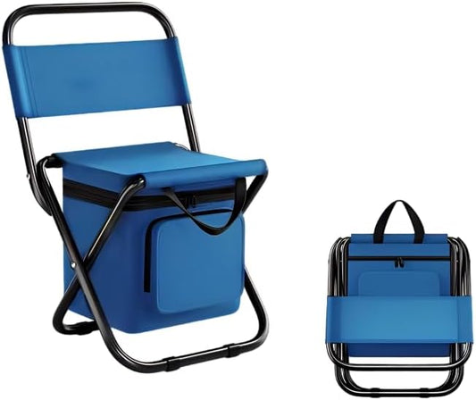 Outdoor Multi-Function Compact Camp Chair with Cooler Bag Compact Fishing Stool Foldable Camping Chair for Outdoors Hiking Hunting Travel (Blue)