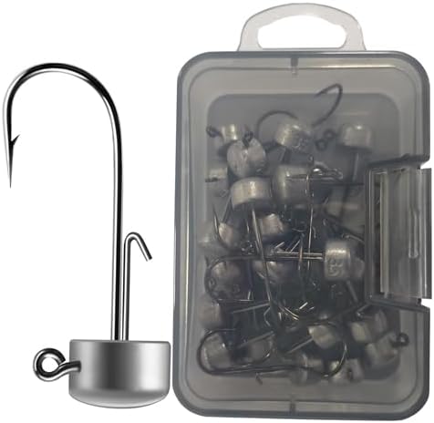 Kmucutie Ned Rig Jig Heads, 20 Pieces Finesse Mushroom Jig Hooks Kit for Bass Fishing 3/32,1/8,3/16,1/4,5/14 OZ,