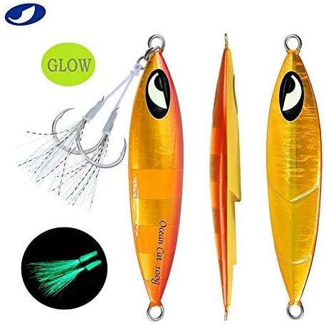 OCEAN CAT Lead Metal Flat Slow Fall Pitch Fishing Jigs Lures Sinking Vertical Jigging Bait with Butterfly Hook for Saltwater Fishing