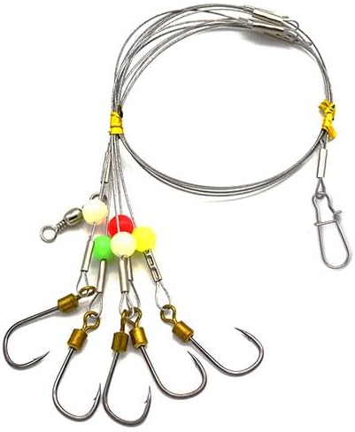 Fishing Rig, Stainless Steel Wire Fishing Hook Rigs, 3 Packs, Hook Size #6 to #16, Silver