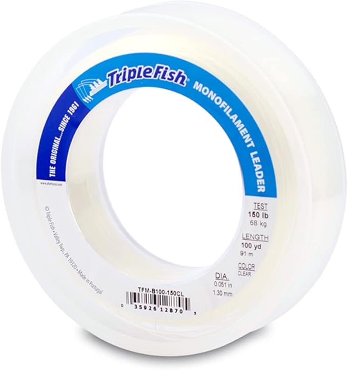 Triple Fish Monofilament Fishing Leader - Clear, Camo Strong Tough Leader Material for Big Game Fishing, Up to 400lb Test
