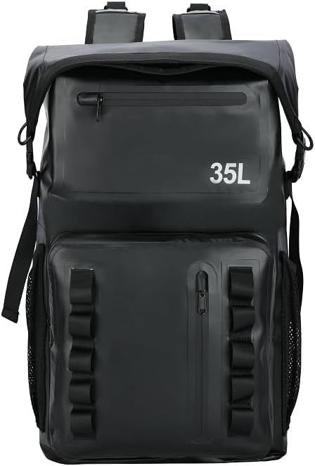 Greencity 100% Waterproof Roll-Top Dry Bag Backpack with Front Splash-Proof Pocket, Lightweight Floating Pack for Kayaking, Hiking & Travel,35L (Black)