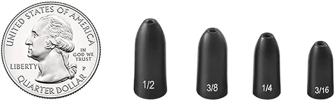 12 Pack Tungsten Bullet Fishing Weights, Insert Free Worm Sinkers, 1/8 3/16 1/4 3/8 1/2 oz
