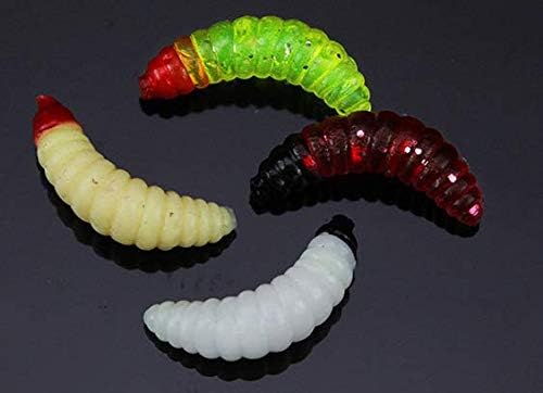 50pcs-1Inch Bass Fishing Worms Lures,Silicone Soft Maggot Baits Bread Worm Fishing Lure,5 Color