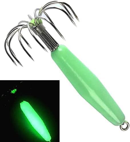 5pcs/Box Luminous Squid Jig Hooks 12 Stainless Steel Needles Fluorescent Fishing Cuttlefish Sleeve Squid Jig Baits Night Fishing Fresh/Saltwater Lures Baits