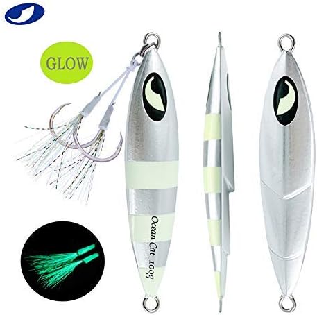 OCEAN CAT Lead Metal Flat Slow Fall Pitch Fishing Jigs Lures Sinking Vertical Jigging Bait with Butterfly Hook for Saltwater Fishing