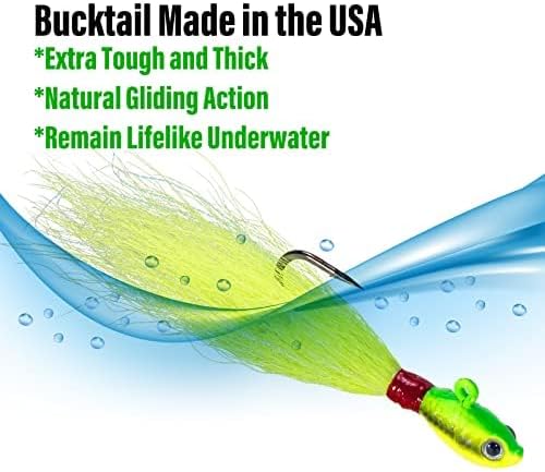 Dr.Fish 3 Pack Bucktail Jig Lure Hair Jig Saltwater Freshwater Lures Surf Fishing Bass Flounder Striper Bluefish Halibut Redfish